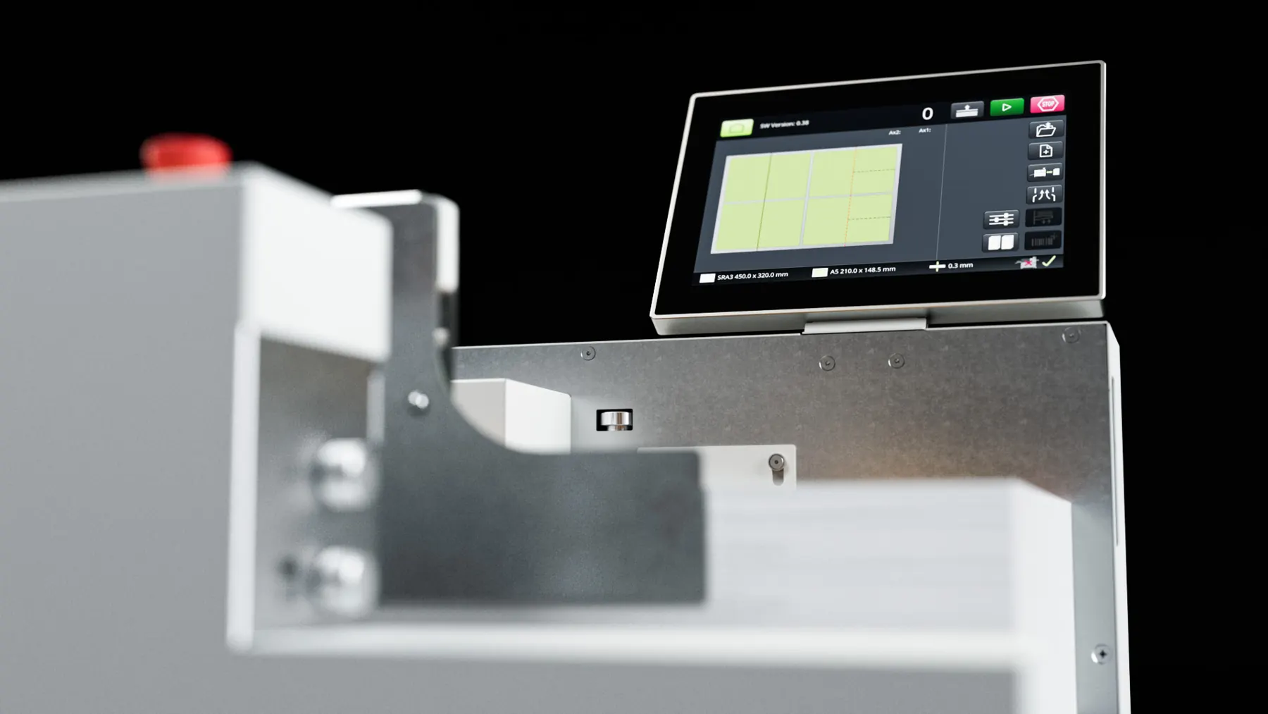 Seitenansicht des Multifinishers mit Bedienpanel – 3D-Animation