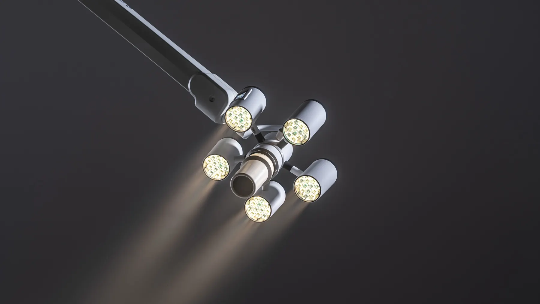 SOL surgical light on a swivel arm with light cones
