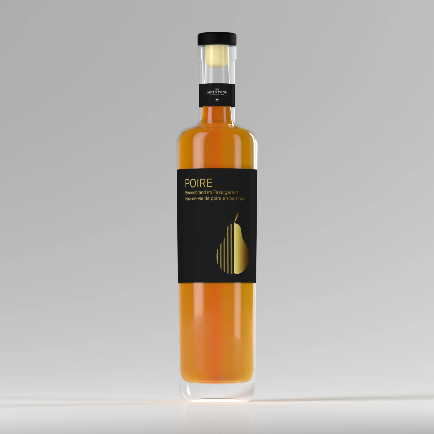 Landtwing Virgin Poire Flasche mit goldenem Etikett – 3D-Rendering