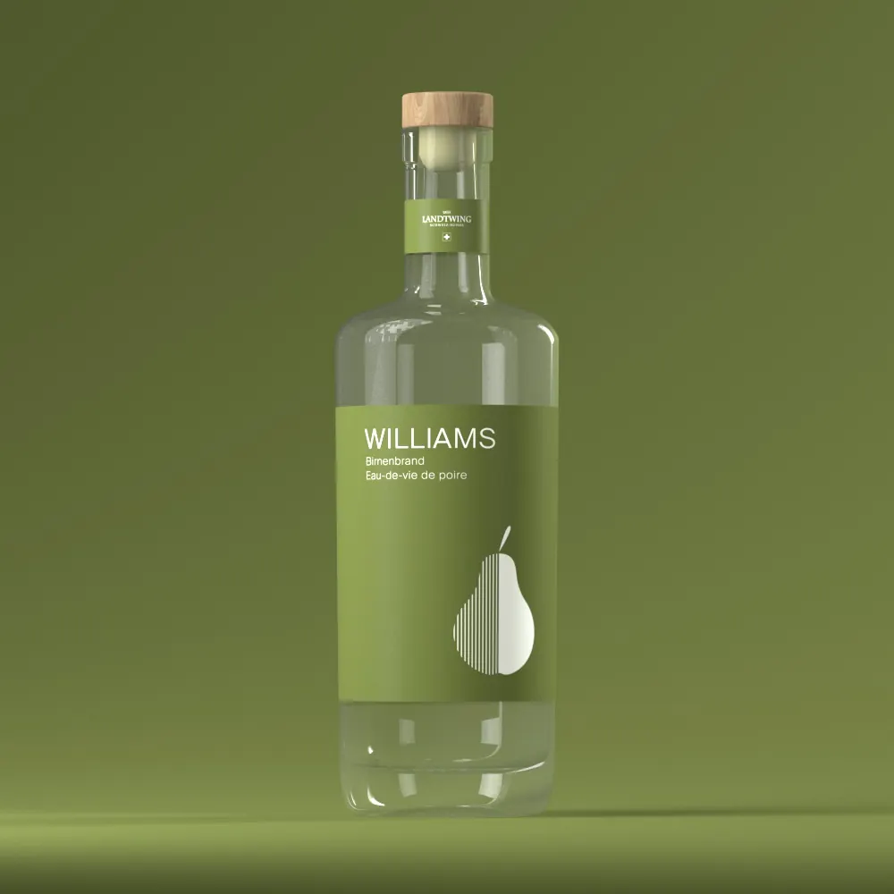 Landtwing Williams Flasche auf grünem Hintergrund – 3D-Rendering